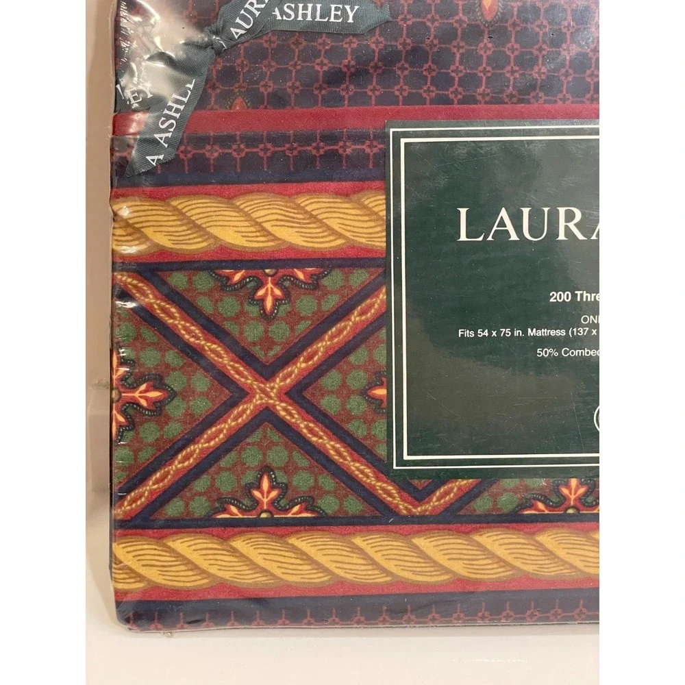 Vintage Laura Ashley Hamilton Full/Double‎ Sheets Fitted Flat Navy Burgundy New